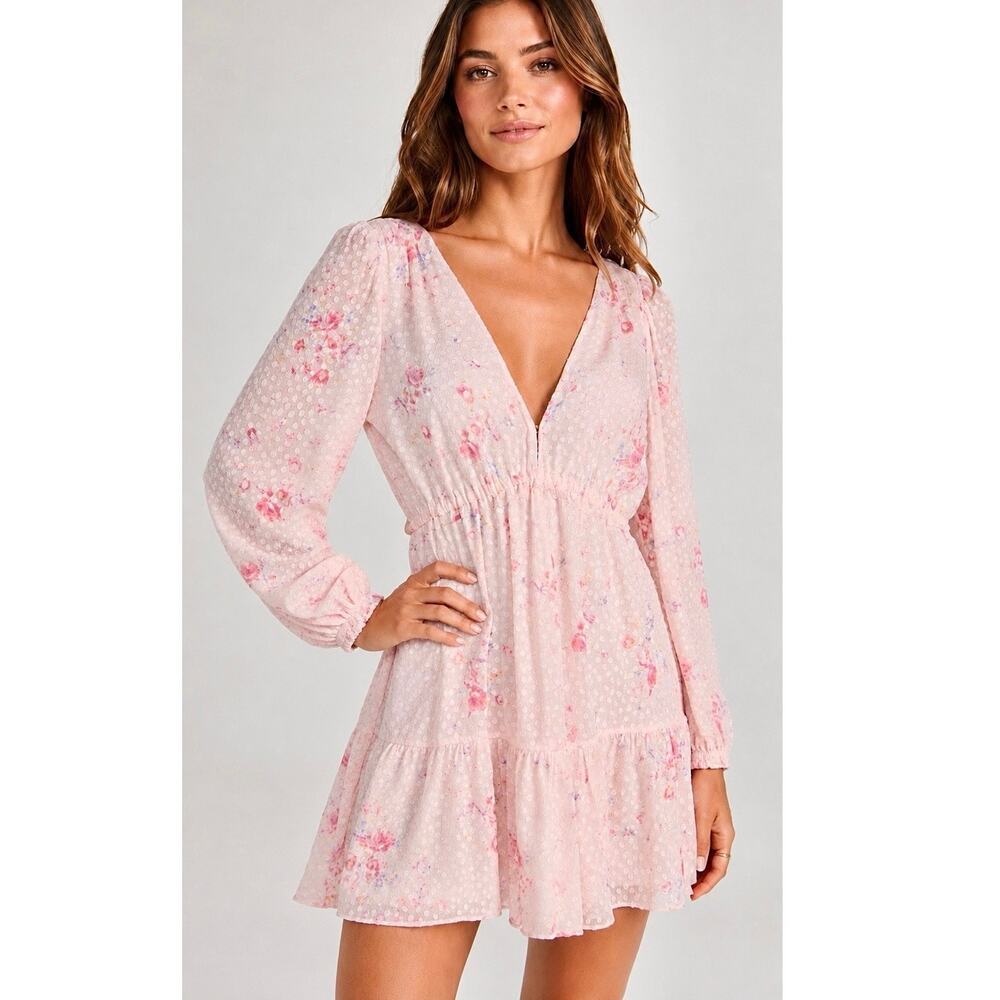 LoveShackFancy Siriana Mini Dress Light Pink Floral Silk-Blend P 00 NWT